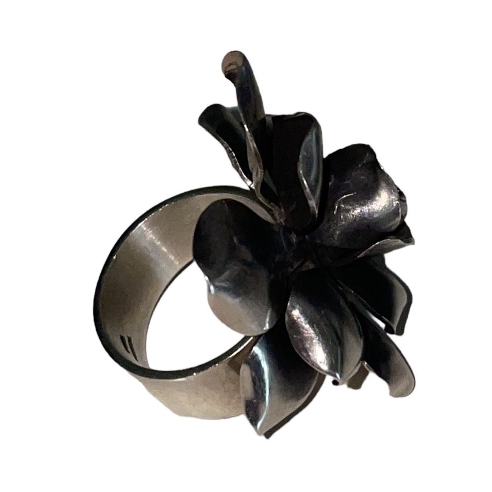 Sterling Silver 925 Mexico Open Floral Rose Ring, Thick Band, Approx 8.25 - Picture 5 of 8